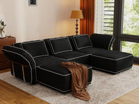 Deluxe Cloud 3-Seater Black Large Space U-Shaped Sectional | 5-Piece (Includes 2 Ottomans), Bouclé Sherpa-Like Fabric, Easy To Clean