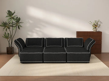 Deluxe Cloud 3-Seater Black Large Space U-Shaped Sectional | 6-Piece (Includes 3 Ottomans), Bouclé Sherpa-Like Fabric, Easy To Clean