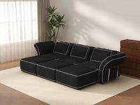 Deluxe Cloud 3-Seater Black Large Space U-Shaped Sectional | 6-Piece (Includes 3 Ottomans), Bouclé Sherpa-Like Fabric, Easy To Clean