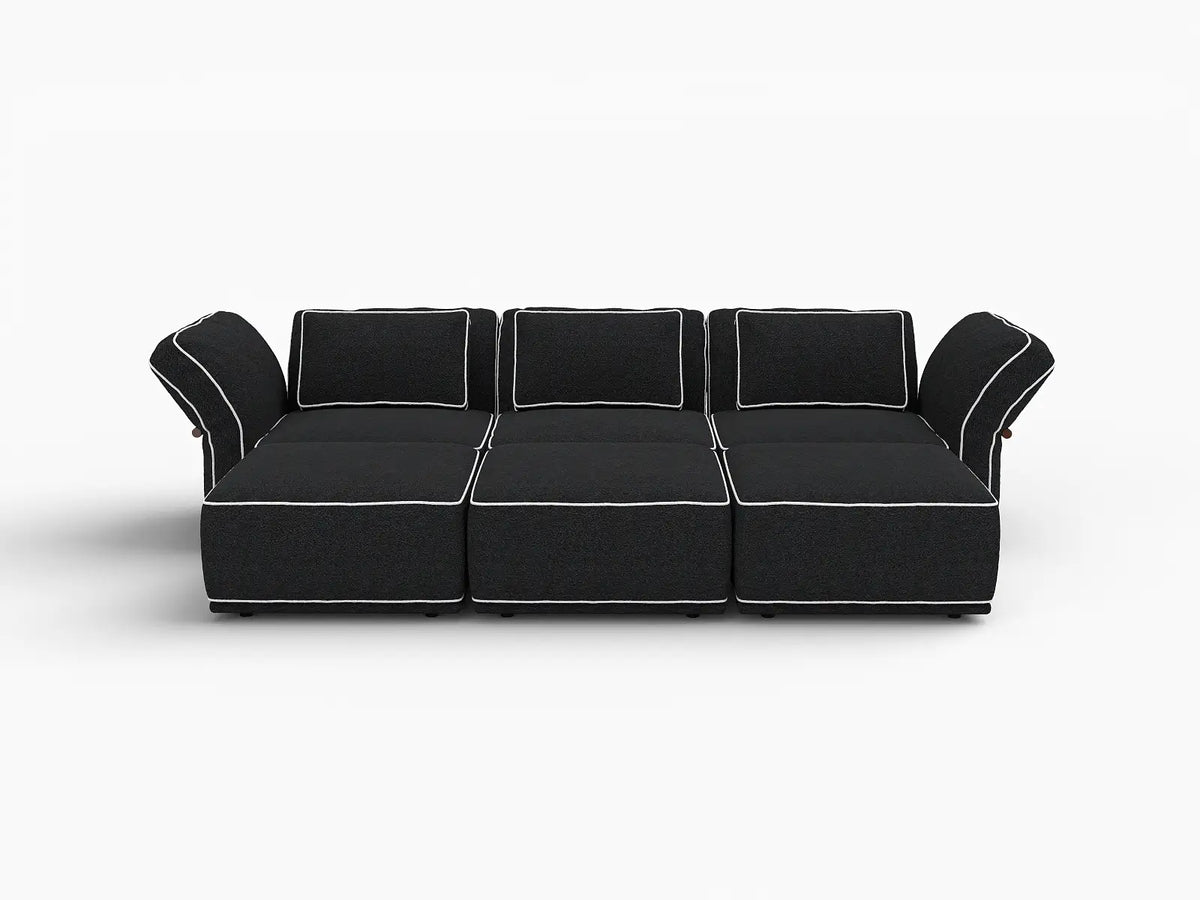 Deluxe Cloud 3-Seater Black Large Space U-Shaped Sectional | 6-Piece (Includes 3 Ottomans), Bouclé Sherpa-Like Fabric, Easy To Clean