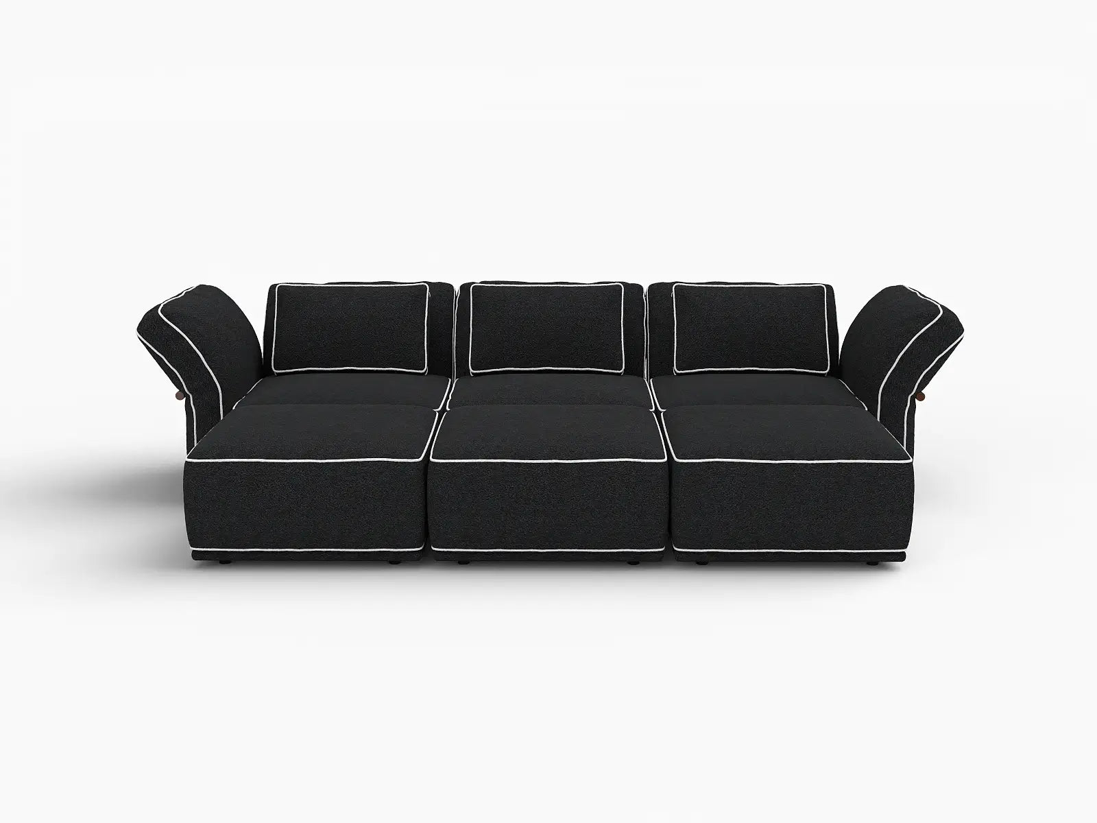 Deluxe Cloud 3-Seater Black Large Space U-Shaped Sectional | 6-Piece (Includes 3 Ottomans), Bouclé Sherpa-Like Fabric, Easy To Clean