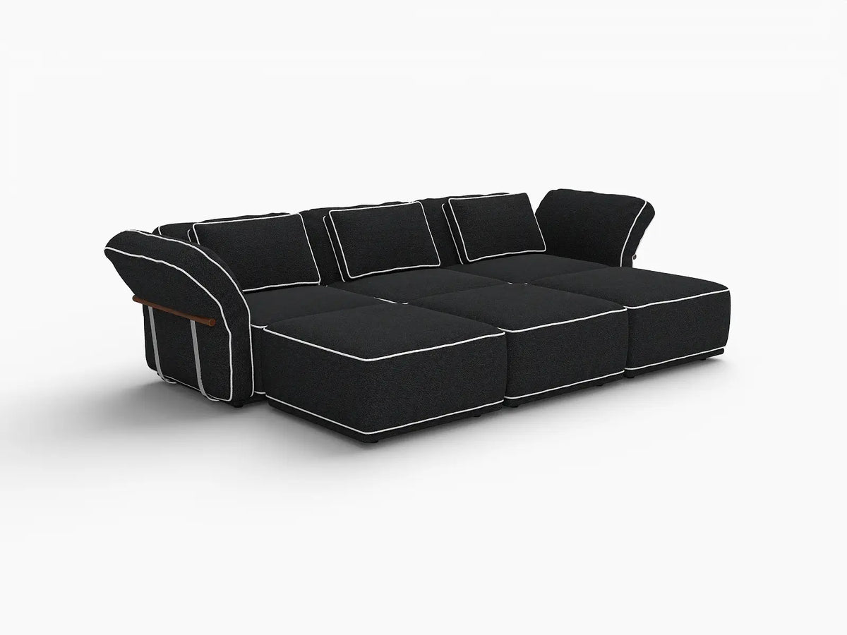 Deluxe Cloud 3-Seater Black Large Space U-Shaped Sectional | 6-Piece (Includes 3 Ottomans), Bouclé Sherpa-Like Fabric, Easy To Clean