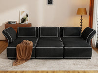 Deluxe Cloud 3-Seater Black Large Space U-Shaped Sectional | 6-Piece (Includes 3 Ottomans), Bouclé Sherpa-Like Fabric, Easy To Clean
