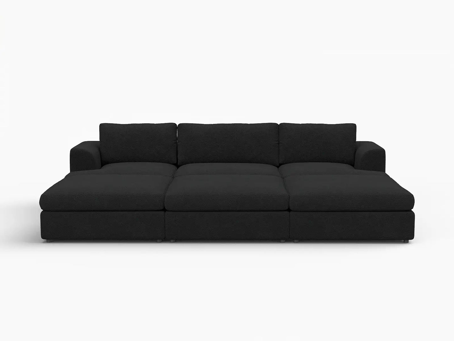 Deluxe Cloud 3-Seater Black Pit Sectional | 6-Piece (Includes 3 Ottomans), Bouclé Sherpa-Like Fabric, Washable Cushion Covers