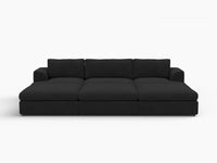 Deluxe Cloud 3-Seater Black Pit Sectional | 6-Piece (Includes 3 Ottomans), Bouclé Sherpa-Like Fabric, Washable Cushion Covers