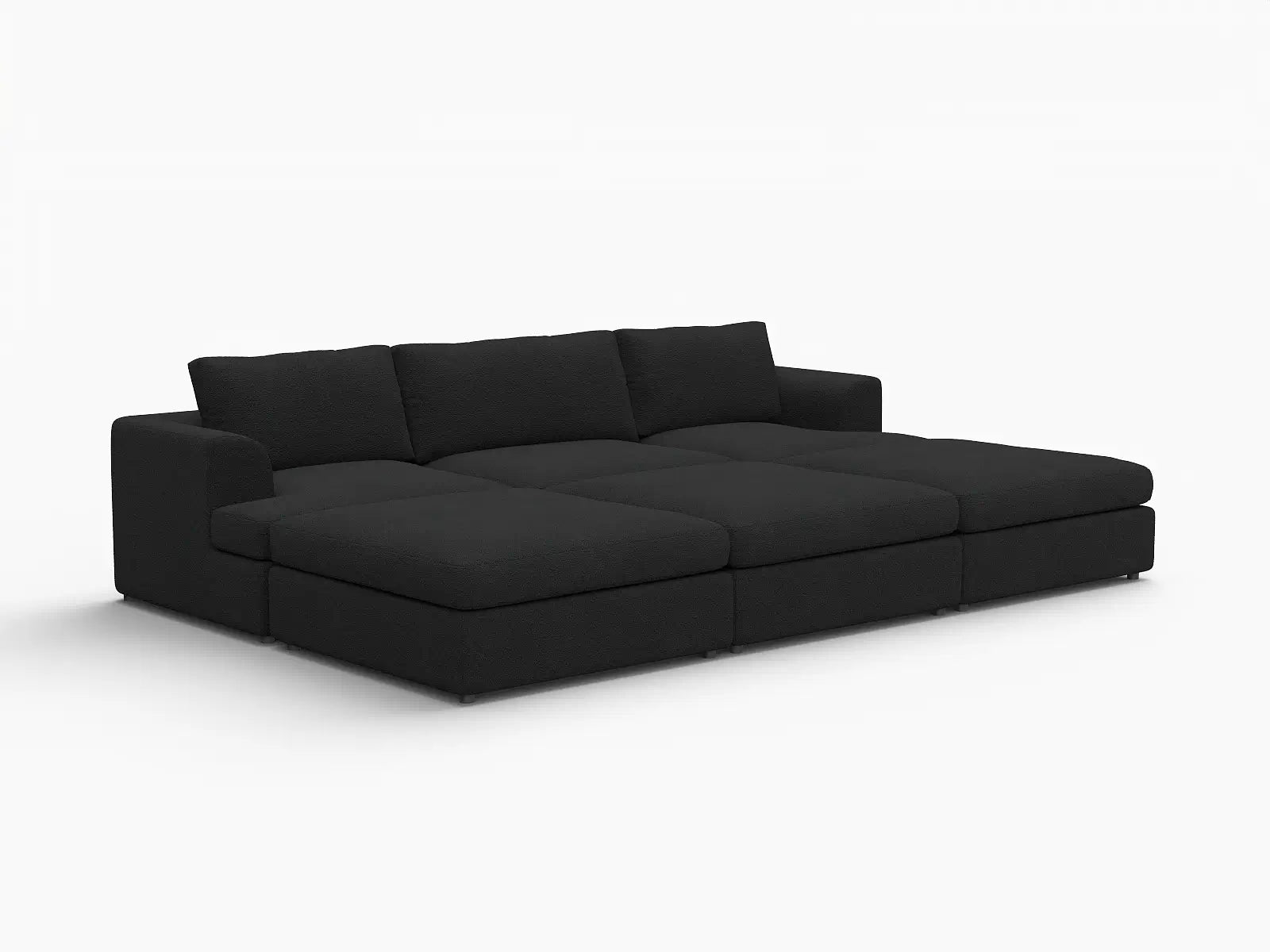 Deluxe Cloud 3-Seater Black Pit Sectional | 6-Piece (Includes 3 Ottomans), Bouclé Sherpa-Like Fabric, Washable Cushion Covers