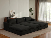 Deluxe Cloud 3-Seater Black Pit Sectional | 6-Piece (Includes 3 Ottomans), Bouclé Sherpa-Like Fabric, Washable Cushion Covers
