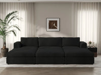 Deluxe Cloud 3-Seater Black Pit Sectional | 6-Piece (Includes 3 Ottomans), Bouclé Sherpa-Like Fabric, Washable Cushion Covers