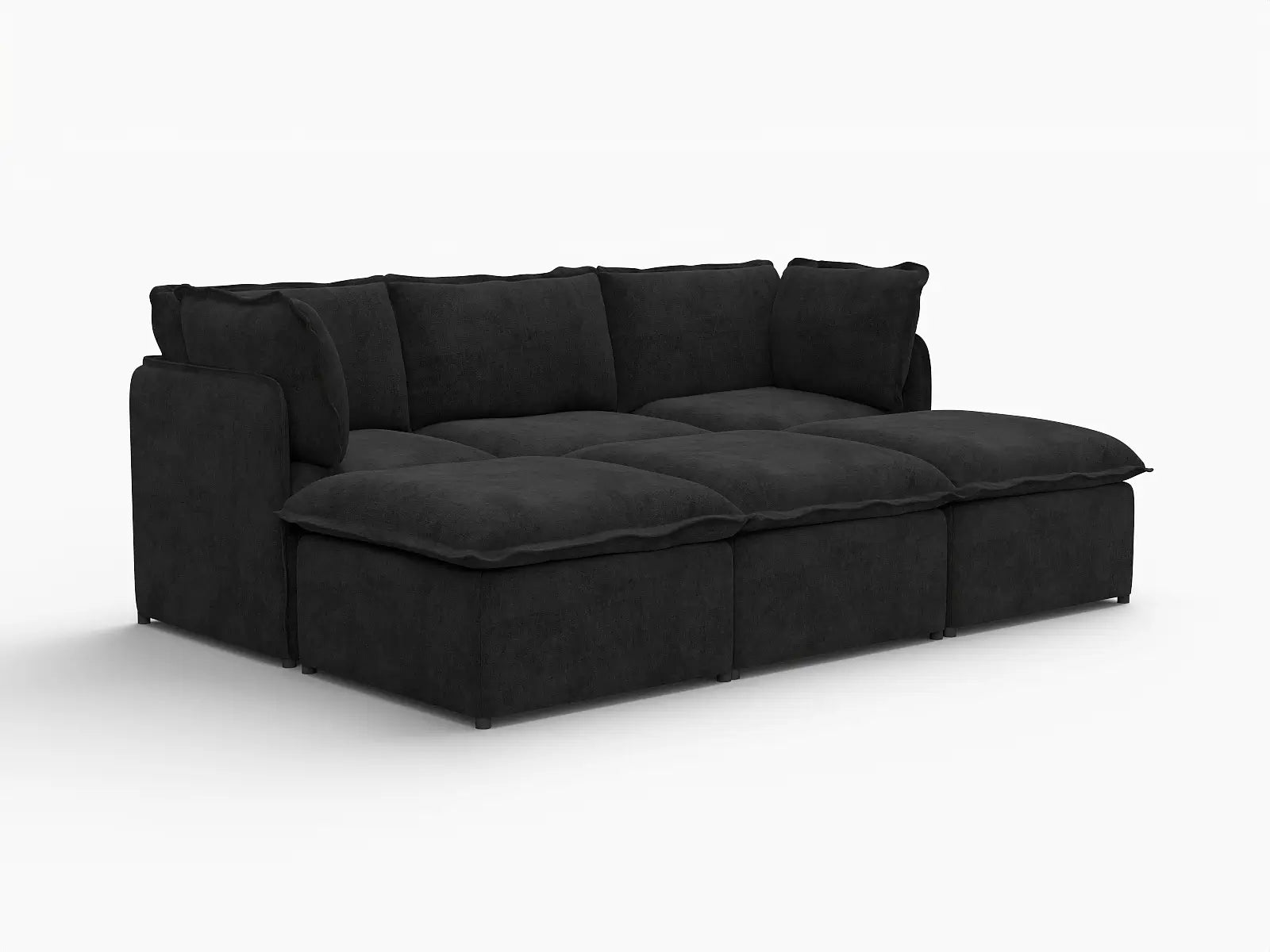 Deluxe Cloud 3-Seater Black Pit Sectional | 6-Piece (Includes 3 Ottomans), Linen Look Poly Fabric, Washable Cushion Covers