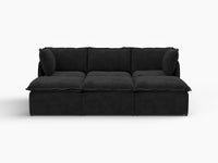 Deluxe Cloud 3-Seater Black Pit Sectional | 6-Piece (Includes 3 Ottomans), Linen Look Poly Fabric, Washable Cushion Covers