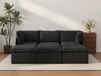Deluxe Cloud 3-Seater Black Pit Sectional | 6-Piece (Includes 3 Ottomans), Linen Look Poly Fabric, Washable Cushion Covers