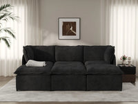 Deluxe Cloud 3-Seater Black Pit Sectional | 6-Piece (Includes 3 Ottomans), Linen Look Poly Fabric, Washable Cushion Covers