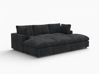 Seccional Deluxe Cloud de 3 plazas negro | 6 piezas (incluye 3 pufs), tela chenilla de mezcla de lino, fundas de cojín lavables
