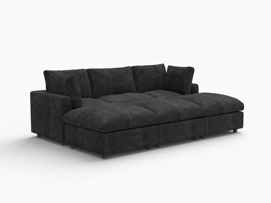 Lounge Cloud Sectional Sofa Covers | Black Linen-Blend Chenille Sofa Cover for 3-Seater with 3-Ottomans