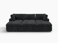Seccional Deluxe Cloud de 3 plazas negro | 6 piezas (incluye 3 pufs), tela chenilla de mezcla de lino, fundas de cojín lavables