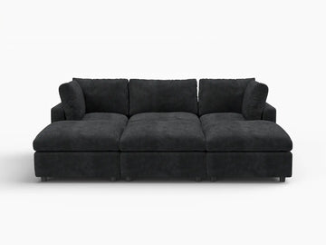 Fundas de sofá seccional Lounge Cloud | Funda de sofá de chenilla de lino negro para 3 plazas con 3 otomanas