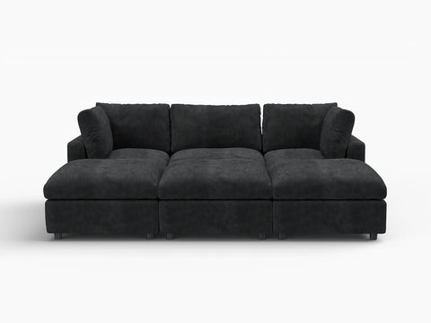 Lounge Cloud Sectional Sofa Covers | Black Linen-Blend Chenille Sofa Cover for 3-Seater with 3-Ottomans