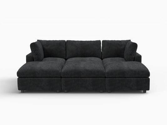Lounge Cloud Sectional Sofa Covers | Black Linen-Blend Chenille Sofa Cover for 3-Seater with 3-Ottomans