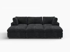 Fundas de sofá seccional Lounge Cloud | Funda de sofá de chenilla de lino negro para 3 plazas con 3 otomanas