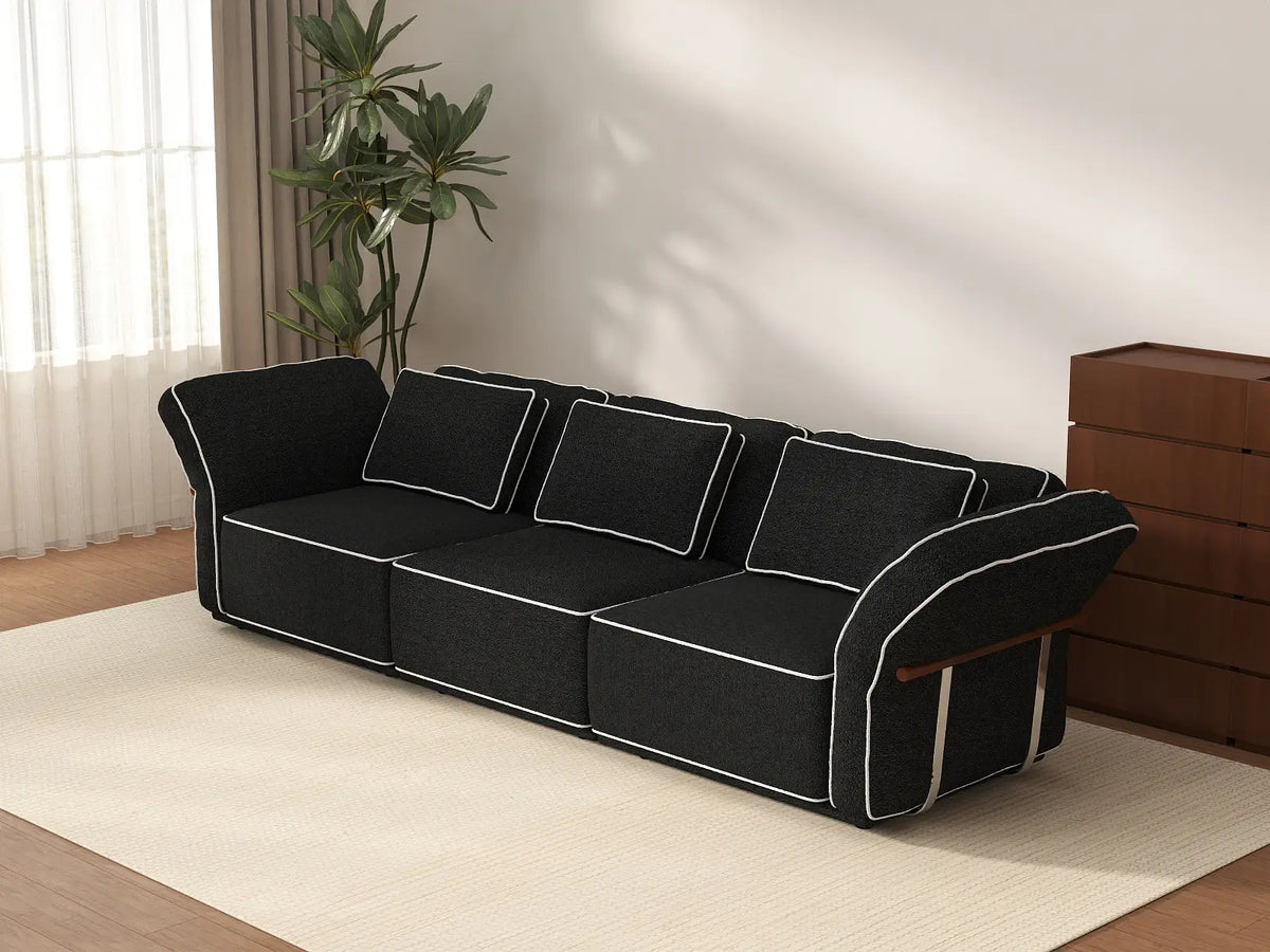 Deluxe Cloud 3-Seater Black Small Space Couch Sectional | 3-Piece, Bouclé Sherpa-Like Fabric, Easy To Clean