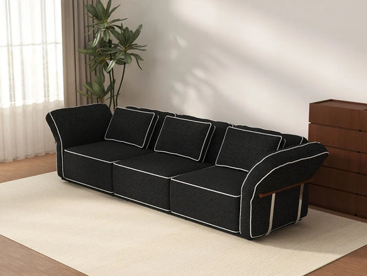 Deluxe Cloud 3-Seater Black Small Space Couch Sectional | 3-Piece, Bouclé Sherpa-Like Fabric, Easy To Clean