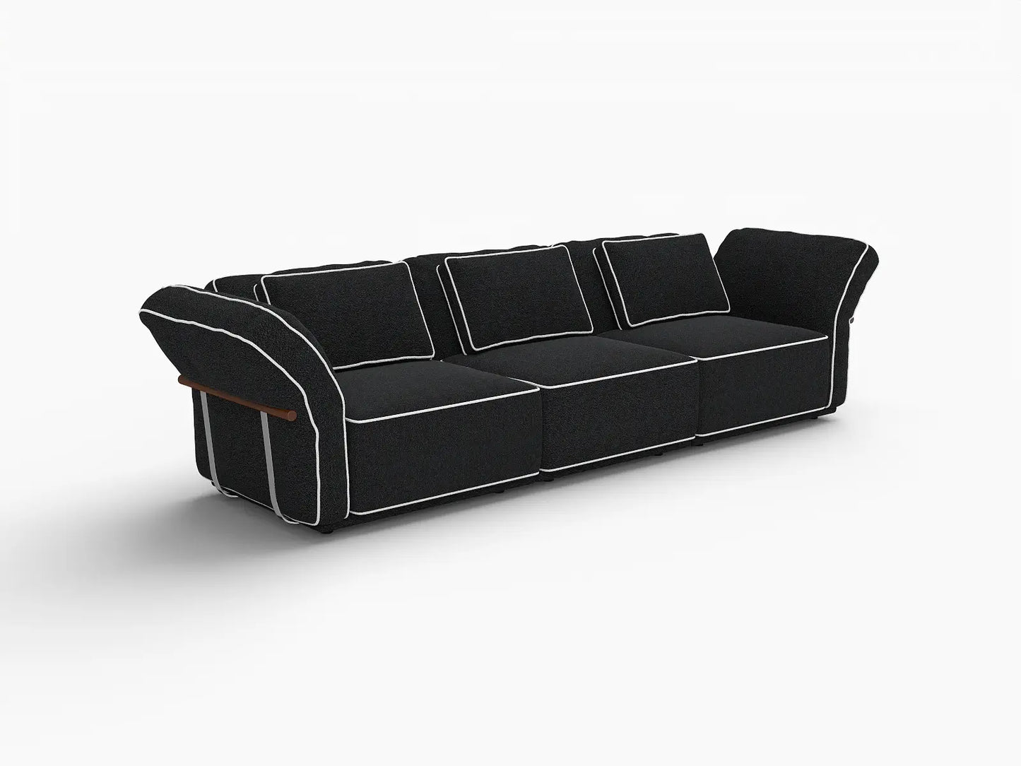 Deluxe Cloud 3-Seater Black Small Space Couch Sectional | 3-Piece, Bouclé Sherpa-Like Fabric, Easy To Clean