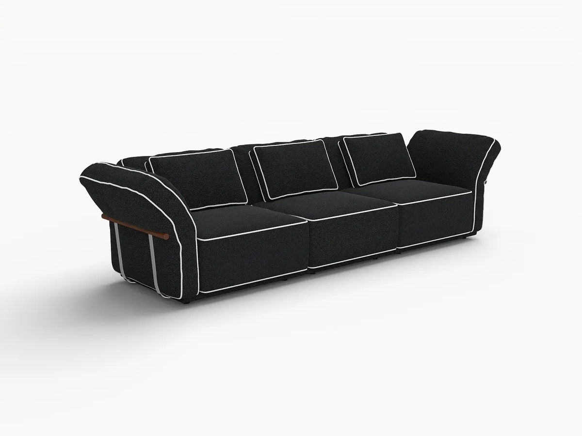 Deluxe Cloud 3-Seater Black Small Space Couch Sectional | 3-Piece, Bouclé Sherpa-Like Fabric, Easy To Clean