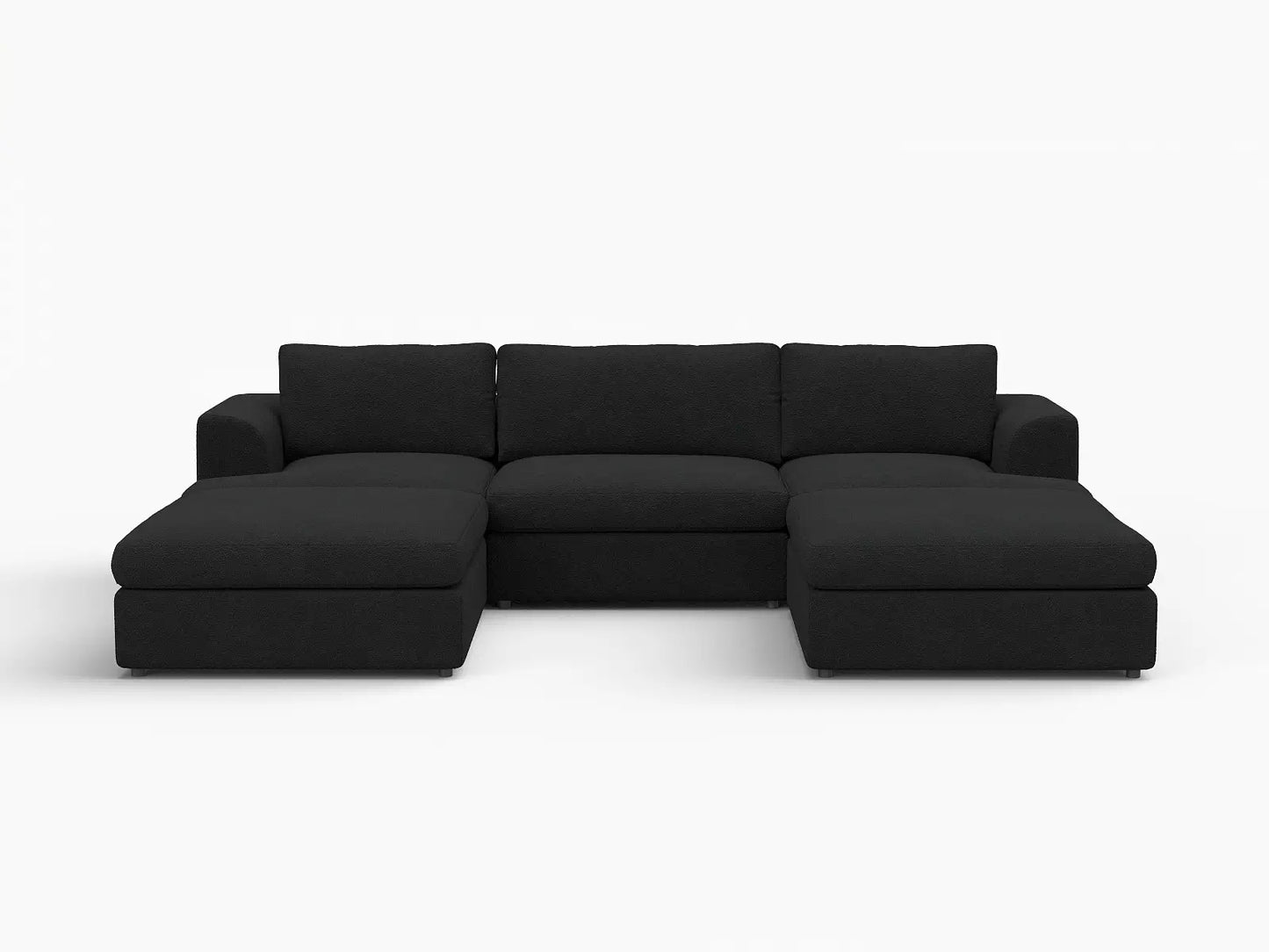 Deluxe Cloud 3-Seater Black U-Shaped Sectional | 5-Piece (Includes 2 Ottomans), Bouclé Sherpa-Like Fabric, Washable Cushion Covers