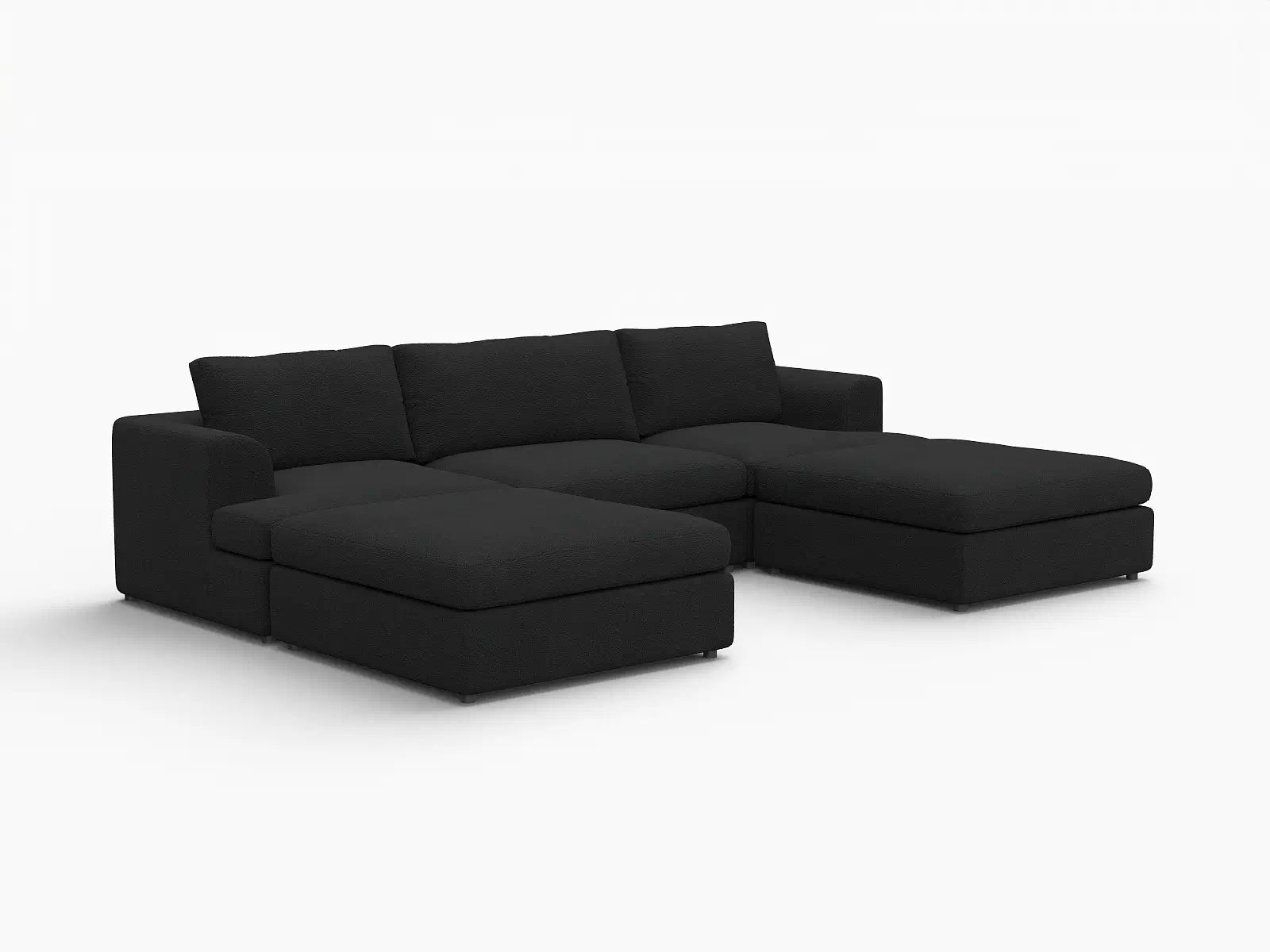 Deluxe Cloud 3-Seater Black U-Shaped Sectional | 5-Piece (Includes 2 Ottomans), Bouclé Sherpa-Like Fabric, Washable Cushion Covers