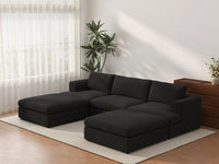 Deluxe Cloud 3-Seater Black U-Shaped Sectional | 5-Piece (Includes 2 Ottomans), Bouclé Sherpa-Like Fabric, Washable Cushion Covers