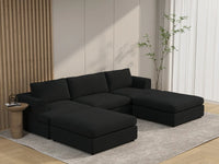 Deluxe Cloud 3-Seater Black U-Shaped Sectional | 5-Piece (Includes 2 Ottomans), Bouclé Sherpa-Like Fabric, Washable Cushion Covers