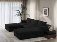 Deluxe Cloud 3-Seater Black U-Shaped Sectional | 5-Piece (Includes 2 Ottomans), Bouclé Sherpa-Like Fabric, Washable Cushion Covers