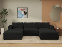 Deluxe Cloud 3-Seater Black U-Shaped Sectional | 5-Piece (Includes 2 Ottomans), Bouclé Sherpa-Like Fabric, Washable Cushion Covers