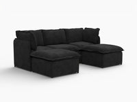 Deluxe Cloud 3-Seater Black U-Shaped Sectional | 5-Piece (Includes 2 Ottomans), Linen Look Poly Fabric, Washable Cushion Covers