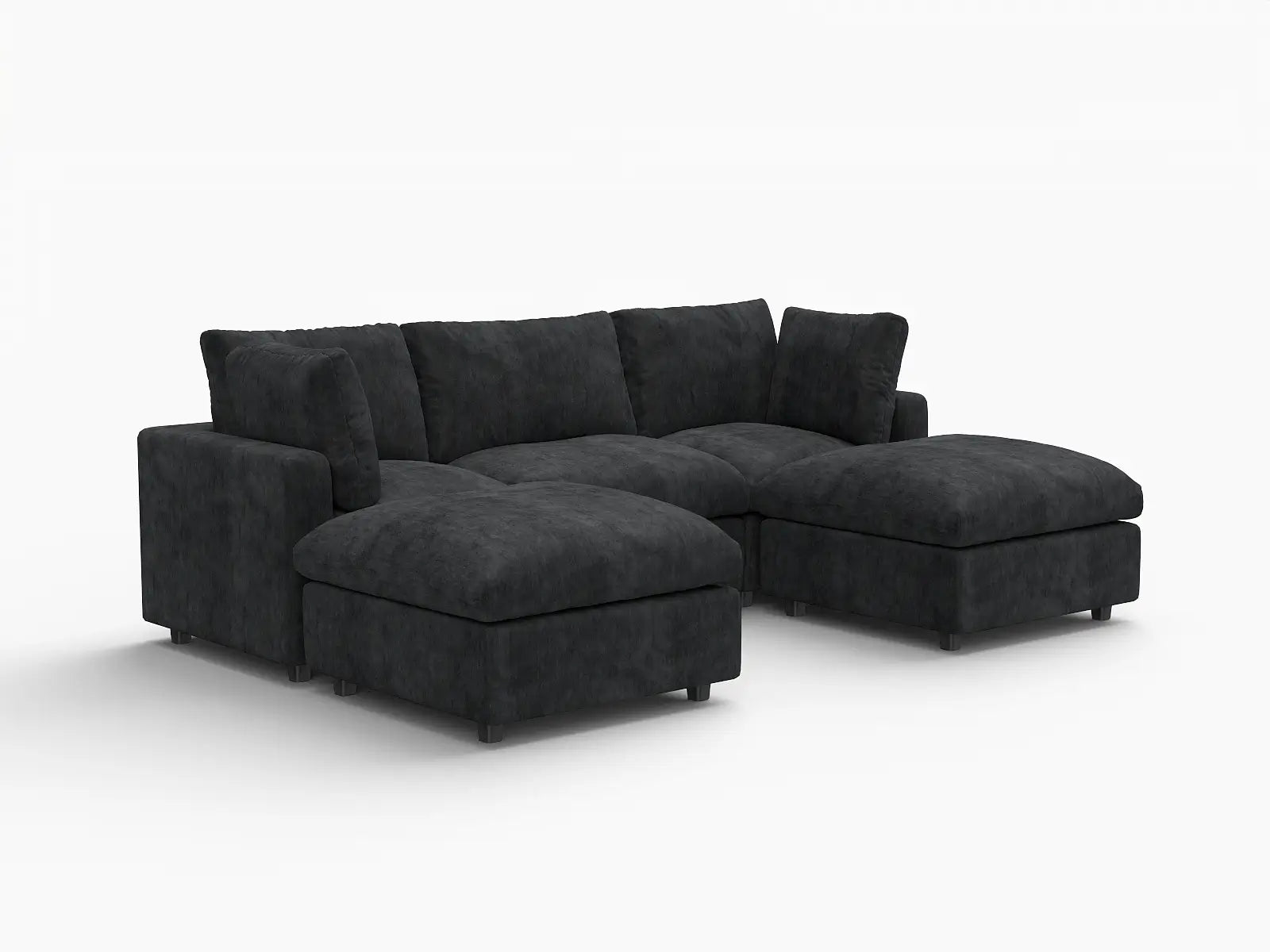 Fundas de sofá seccional Lounge Cloud | Funda de sofá de chenilla de mezcla de lino negro para 3 plazas con 2 otomanas