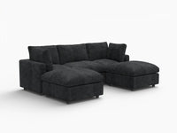 Fundas de sofá seccional Lounge Cloud | Funda de sofá de chenilla de mezcla de lino negro para 3 plazas con 2 otomanas