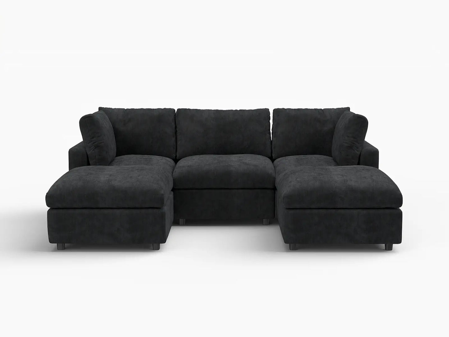 Fundas de sofá seccional Lounge Cloud | Funda de sofá de chenilla de mezcla de lino negro para 3 plazas con 2 otomanas