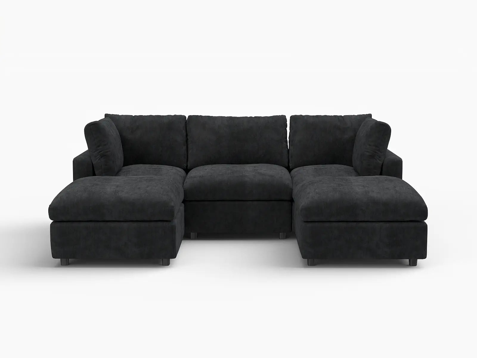 Fundas de sofá seccional Lounge Cloud | Funda de sofá de chenilla de mezcla de lino negro para 3 plazas con 2 otomanas