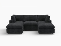 Fundas de sofá seccional Lounge Cloud | Funda de sofá de chenilla de mezcla de lino negro para 3 plazas con 2 otomanas