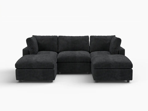 Lounge Cloud Sectional Sofa Covers | Black Linen-Blend Chenille Sofa Cover for 3-Seater with 2-Ottomans