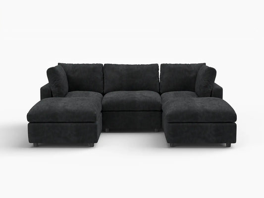 Lounge Cloud Sectional Sofa Covers | Black Linen-Blend Chenille Sofa Cover for 3-Seater with 2-Ottomans