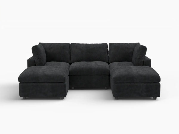 Fundas de sofá seccional Lounge Cloud | Funda de sofá de chenilla de mezcla de lino negro para 3 plazas con 2 otomanas
