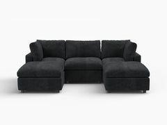 Fundas de sofá seccional Lounge Cloud | Funda de sofá de chenilla de mezcla de lino negro para 3 plazas con 2 otomanas