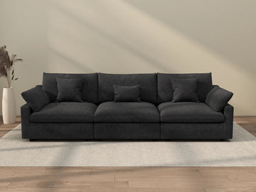 Sofá seccional Deluxe Cloud de 3 plazas, color negro, lavable | 3 piezas, tela de chenilla y lino, diseño modular