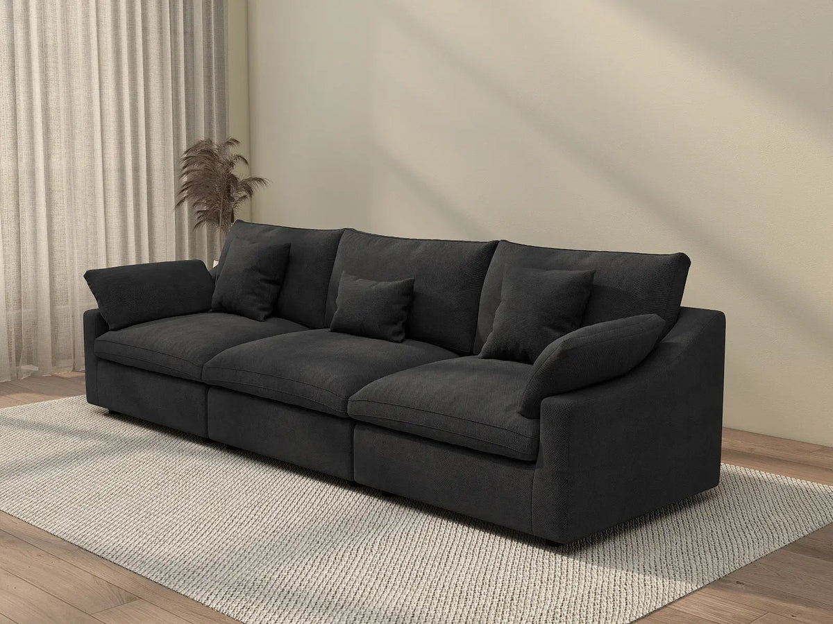 Sofá seccional Deluxe Cloud de 3 plazas, color negro, lavable | 3 piezas, tela de chenilla y lino, diseño modular