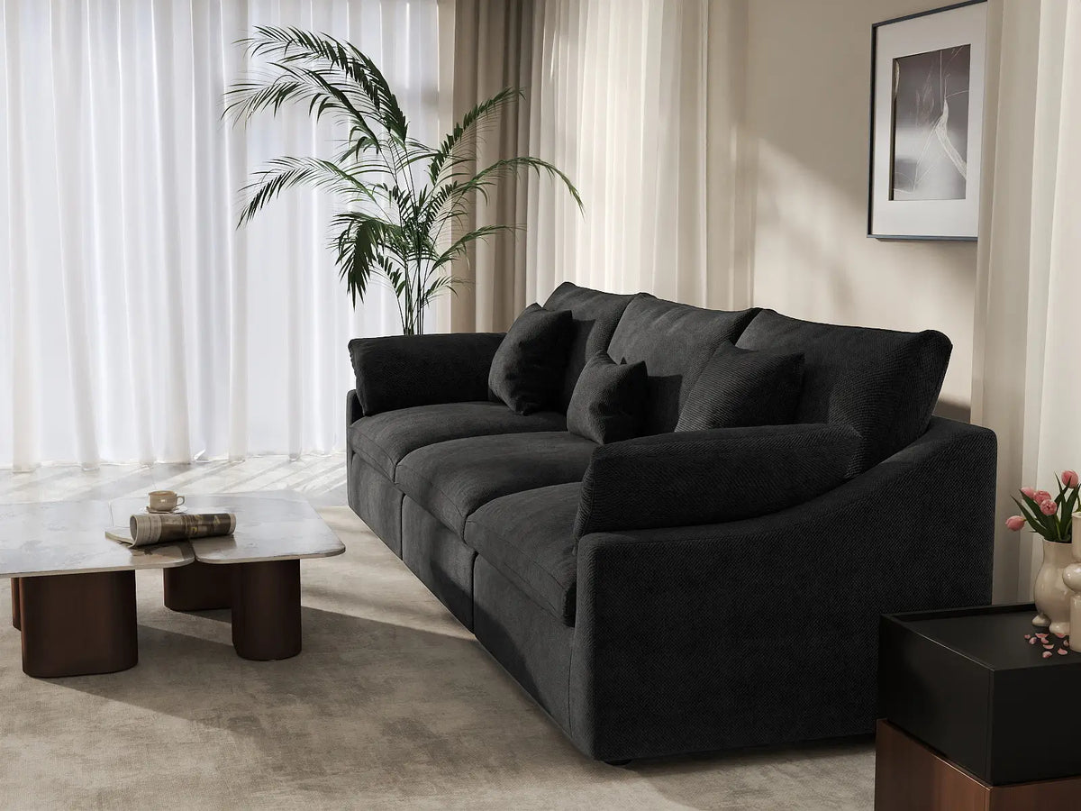 Sofá seccional Deluxe Cloud de 3 plazas, color negro, lavable | 3 piezas, tela de chenilla y lino, diseño modular