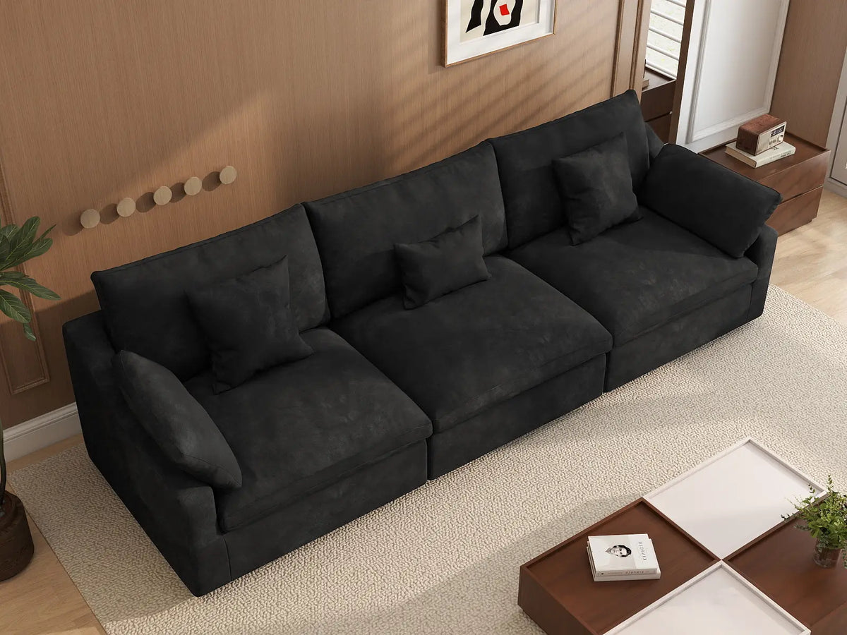 Sofá seccional Deluxe Cloud de 3 plazas, color negro, lavable | 3 piezas, tela de chenilla y lino, diseño modular
