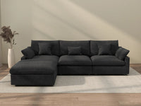 Deluxe Cloud 3-Seater Black Washable L-Shaped Sectional | 4-Piece (includes 1 Ottoman), Chenille and Linen Fabric, Modular Design