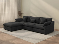 Deluxe Cloud 3-Seater Black Washable L-Shaped Sectional | 4-Piece (includes 1 Ottoman), Chenille and Linen Fabric, Modular Design