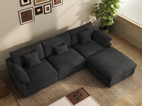 Deluxe Cloud 3-Seater Black Washable L-Shaped Sectional | 4-Piece (includes 1 Ottoman), Chenille and Linen Fabric, Modular Design